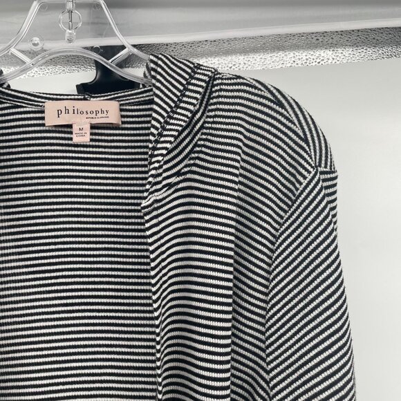 Philosophy Womens Striped Hooded Cardigan Open Front Black/White Size Medium - Picture 4 of 9